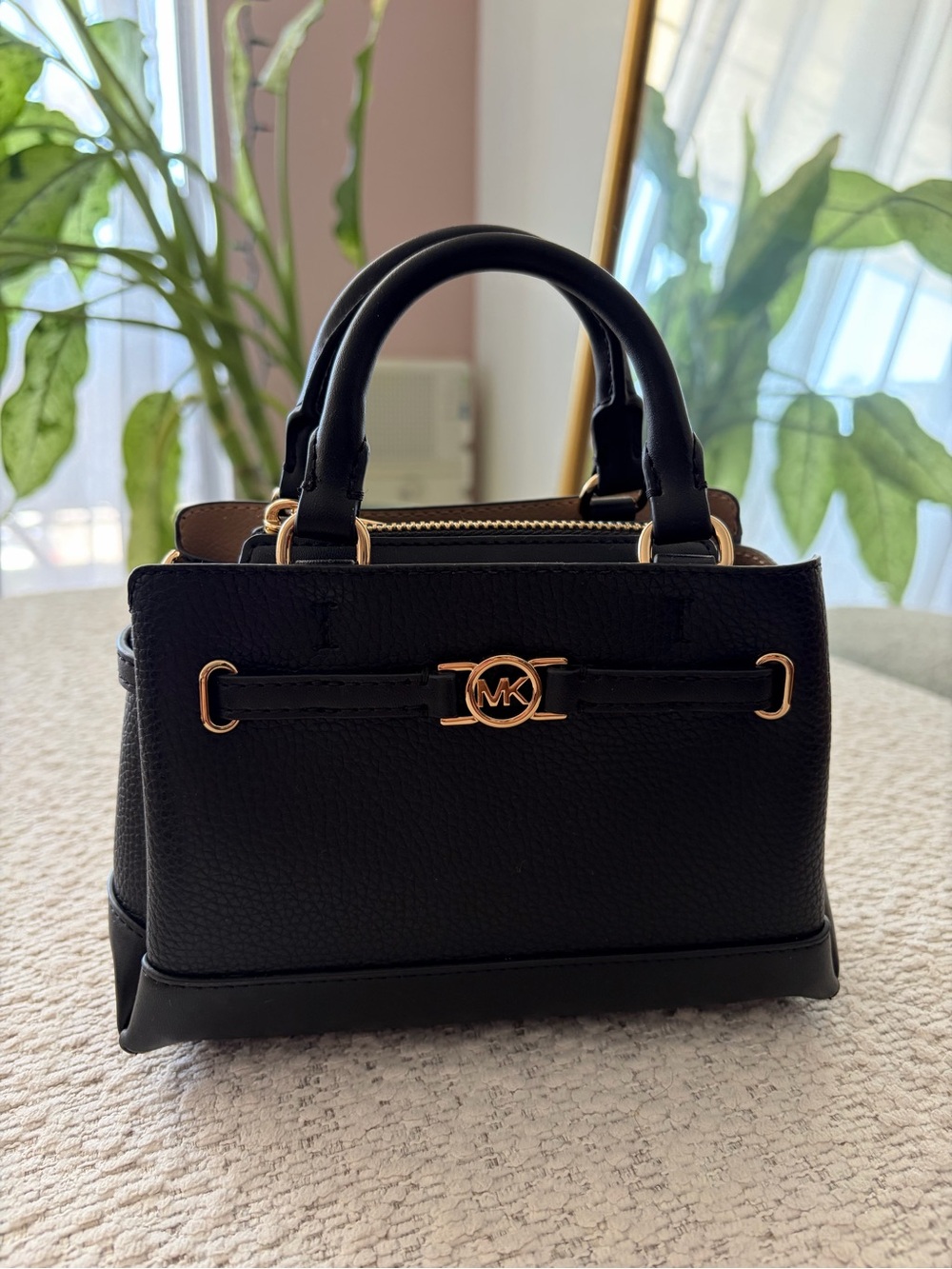 Michael Kors Reed Small Pebbled Leather Satchel with Gold Hardware - Picture 2 of 5